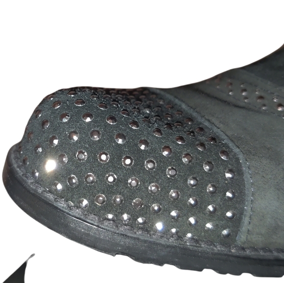 Stuart Weitzman Leather Suede Lace Up Studded Heeled Oxford Loafers - Picture 6 of 16